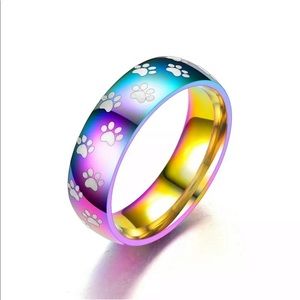 Paw Print stainless Steel Rainbow Ring